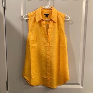 Yellow & White Ann Taylor Blouse with Small Butterflies Size 6